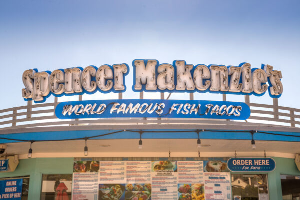 World famous fish taco food stand Spencer Makenzie’s with menu